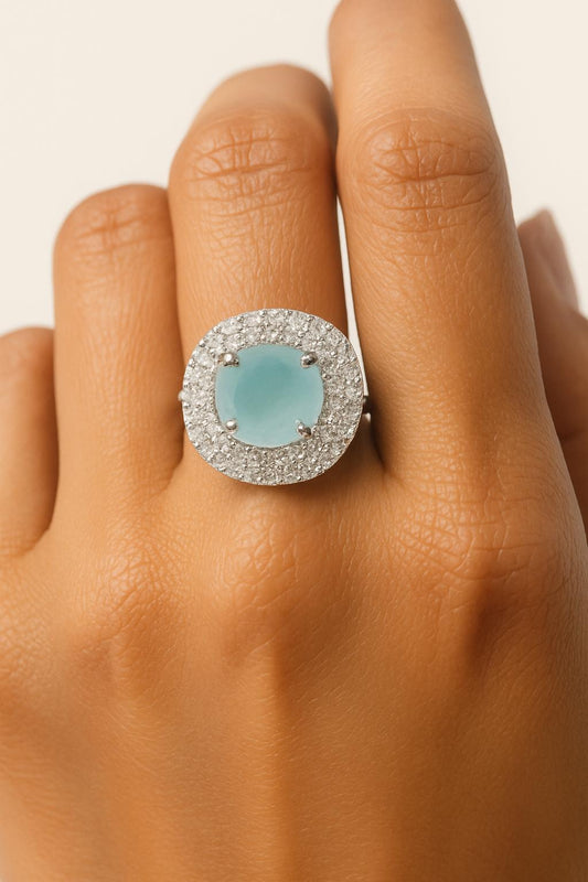 Frosted Aqua Halo Ring