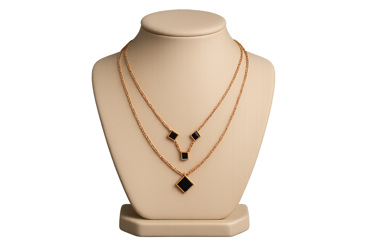 Elegant Dual-Layer Rold Gold Necklace with Black Enamel Charms