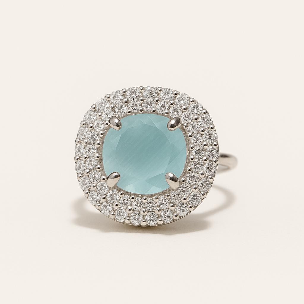 Frosted Aqua Halo Ring