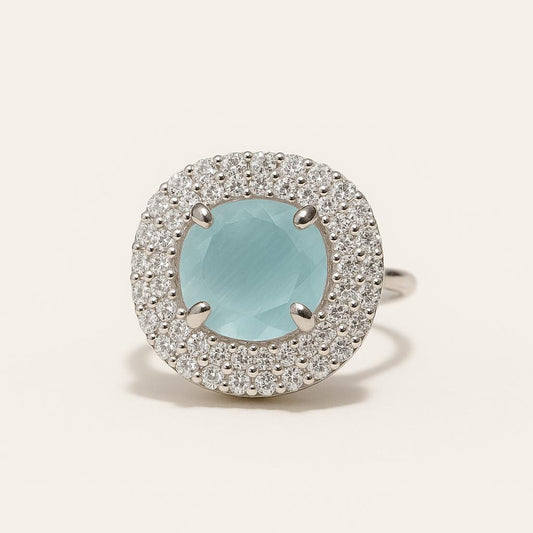 Frosted Aqua Halo Ring